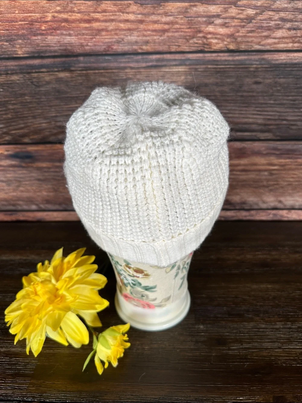 Michael Kors Cream Knit Visor Beanie with Logo Button